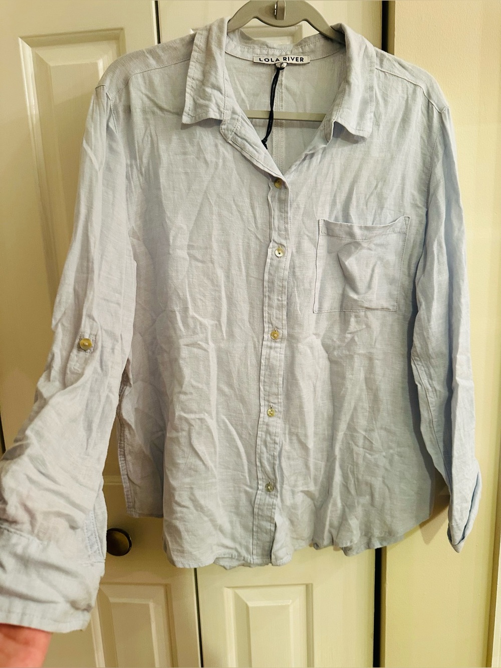 Lola River Light Blue Button-Down Linen Shirt - size M. - Picture 4 of 9